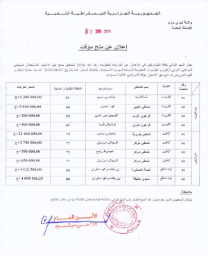 اعلان عن منح مؤقت